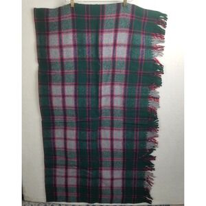 Perth Robe Vintage 100% Wool Plaid Blanket Scarf Green Red Grey Fringe 50x60‎
